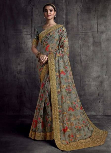 Gray Colour Heavy Wedding Wear Fancy New Designer Saree Collection 8308